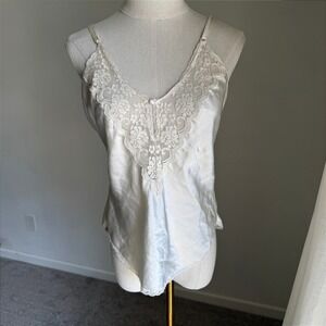 Vintage Chantilly Maidenform Ivory Satin Lace Camisole Tank Top 34 XS ILGWU USA